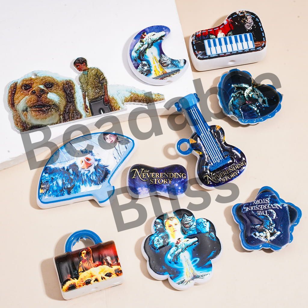 Acrylic Beads Pendant with Fantasy Movie Series Adventure Character Print, Random Mix