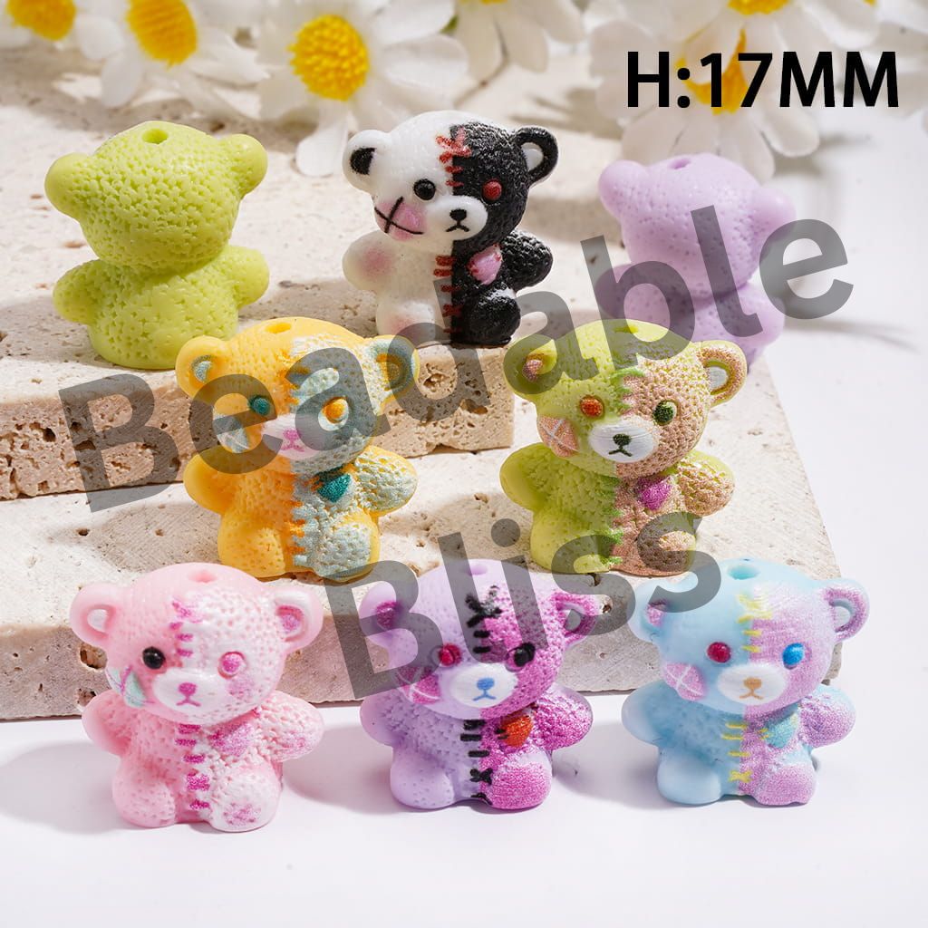 Acrylic Beads Dual-Color Patch Style Mini Bear Doll, Height 17MM, Random Mix