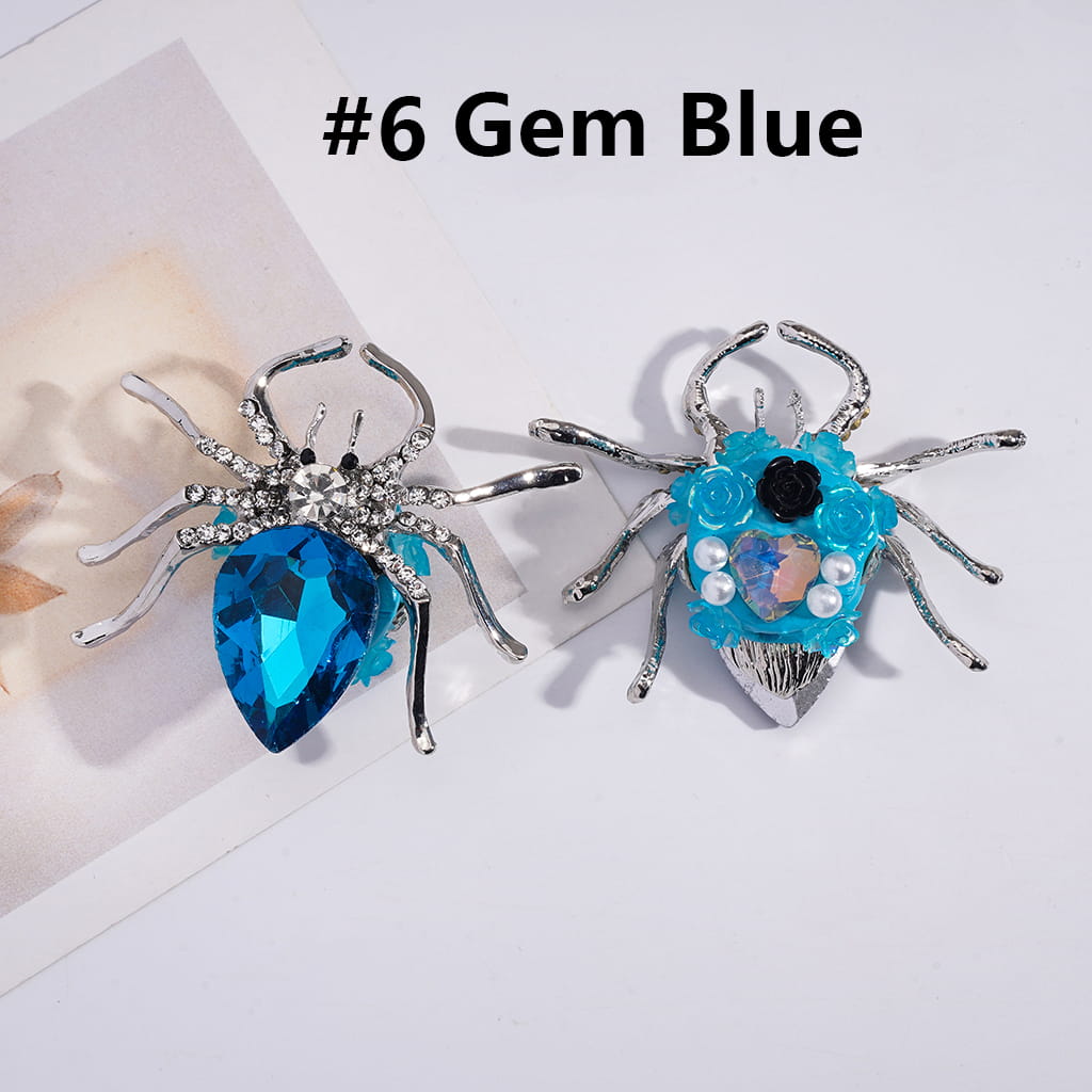 Spider Blue Rhinestone Exquisite Fancy Silver Alloy Spider with Large Colorful Rhinestone Ins ...