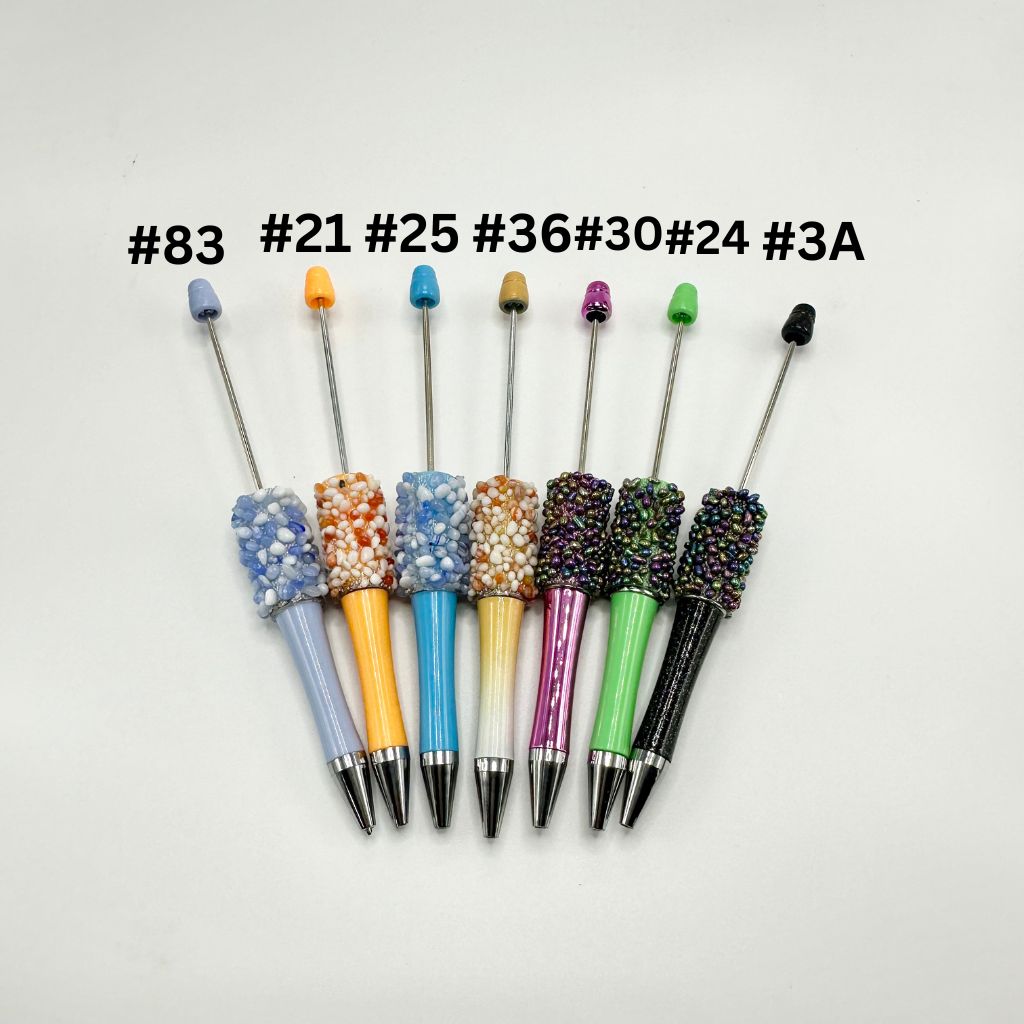 Plastic Beadable Pens in Solid Colors with Tiny Pebbles