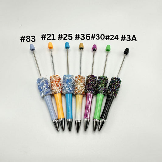 Plastic Beadable Pens in Solid Colors with Tiny Pebbles