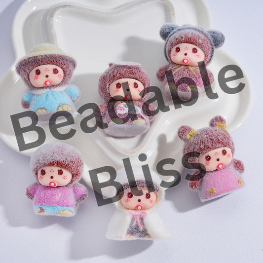 Acrylic Figurine Cute Flocked Baby Monkey Doll for Pen Topper or Beads, Pendants Jewelry Accessories, Random Mix (Please Read Description)