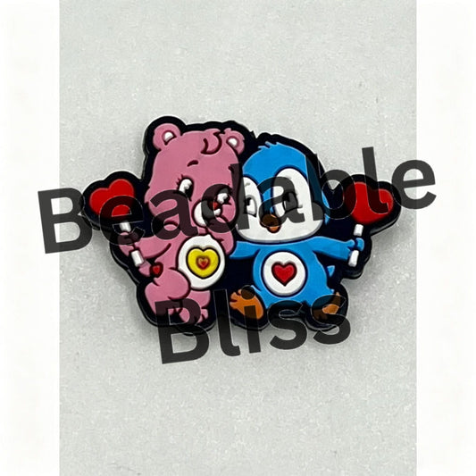 Cartoon Pink Bear & Blue Penguin Silicone Focal Beads