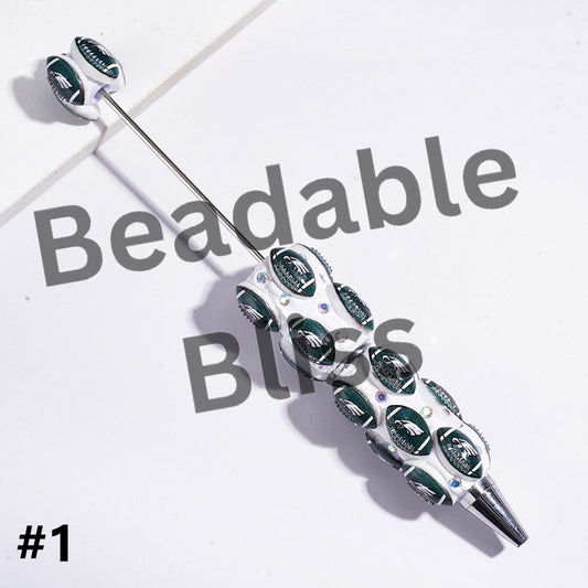 Beadable Clay Pens with American Football Theme and AB Rhinestones