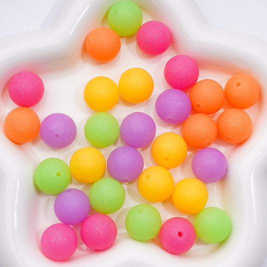Neon Beads with Glitter Solid Colors 15mm