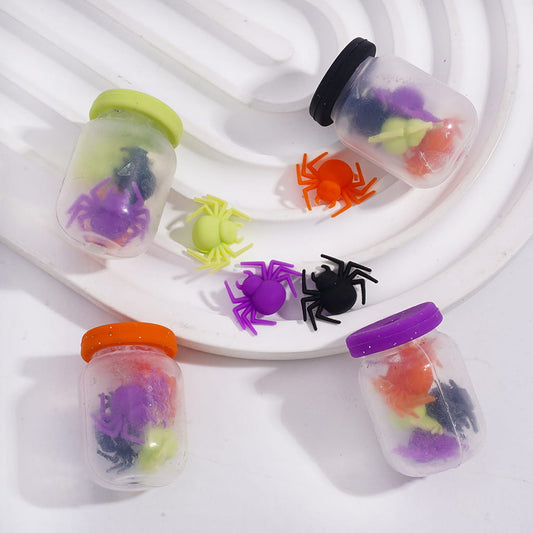 Soft Silicone Shaker Beads Bottle with Various Colors Lid, Small Spiders Embedded Inside Bottle, Small Size