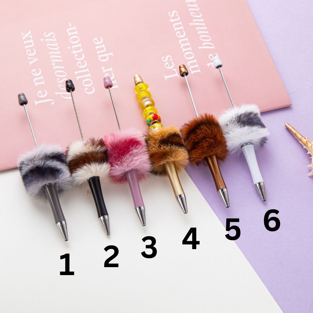 Small Pom Pom Animal Print Beadable Pens Small Pompom Pon Pon Beaded Pens Ponpon