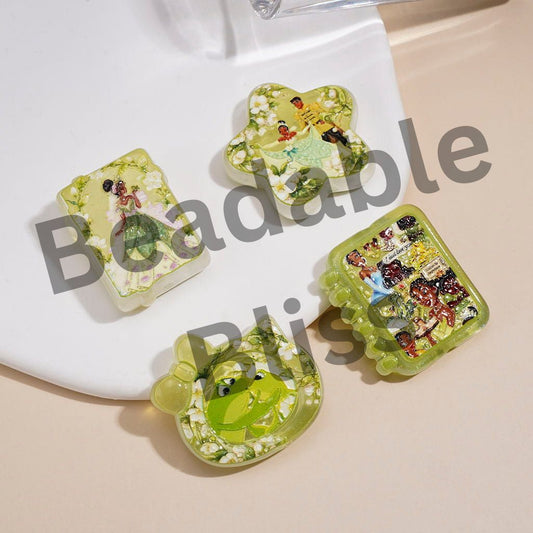 Acrylic Beads Pendant w Classic Animation Beautiful Princess & Frog Theme Print, Random Mix