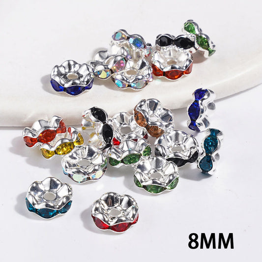 Wavy Shape Spacers with Rhinestones, 8mm Random Mix Color