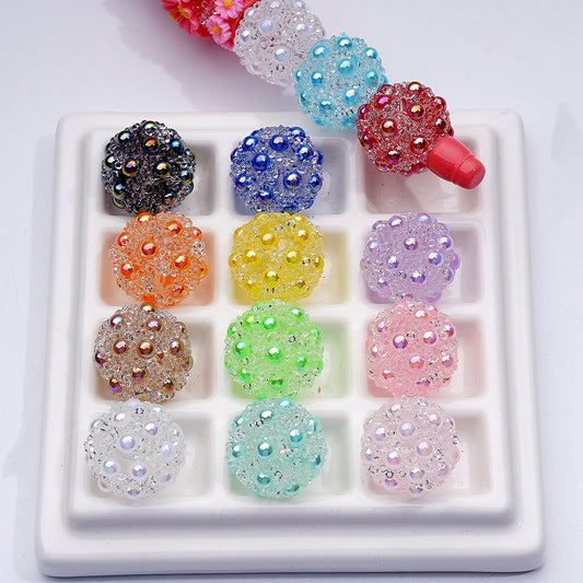 Sugar Beads with Clear Rhinestones Flatback Pearls in Solid Colors Random Mix 18mm
