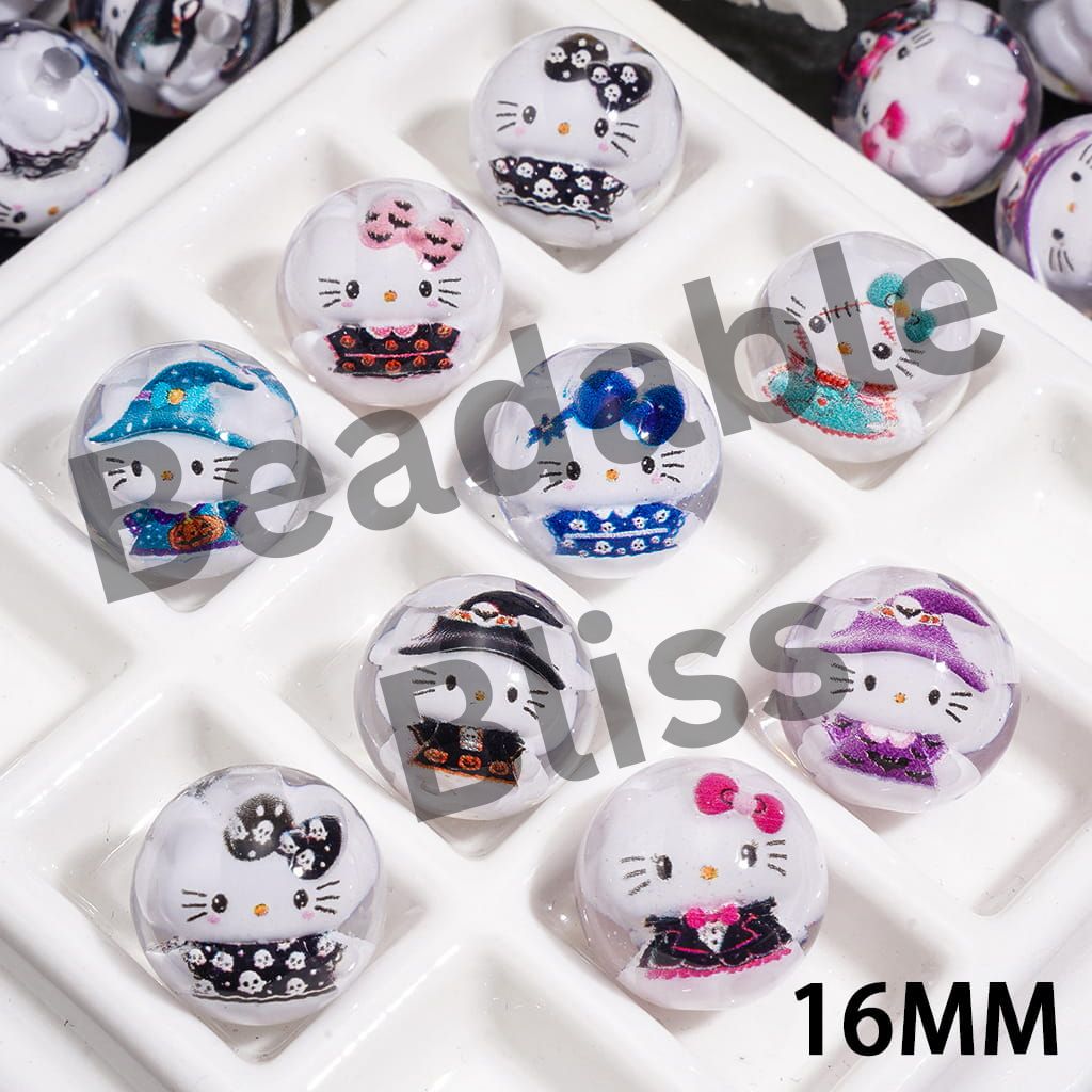 Transparent Acrylic Beads with Halloween Cute Cat Character, 16MM, Random Mix