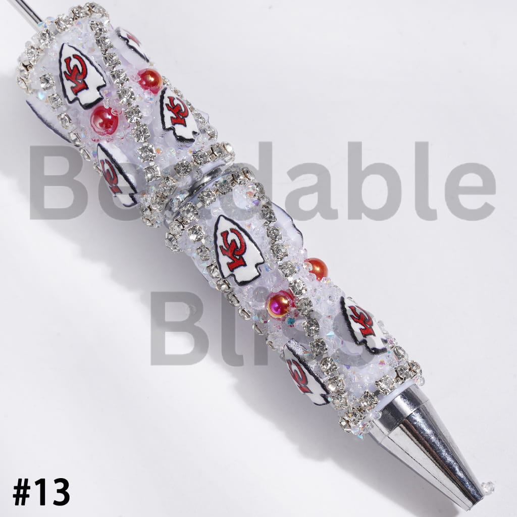 Beadable Pens with Mini Bubble Ball and Clear Rhinestone Chains, American Football Team Series (Update Other Style Later)