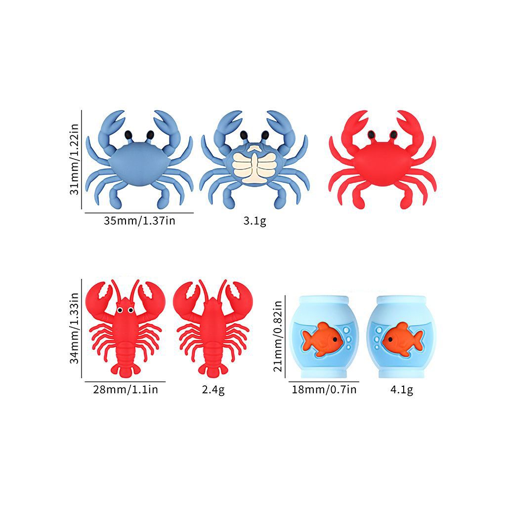 Silicone Focal Beads 3D Marine Life Series, Crab Lobster Fish Tank