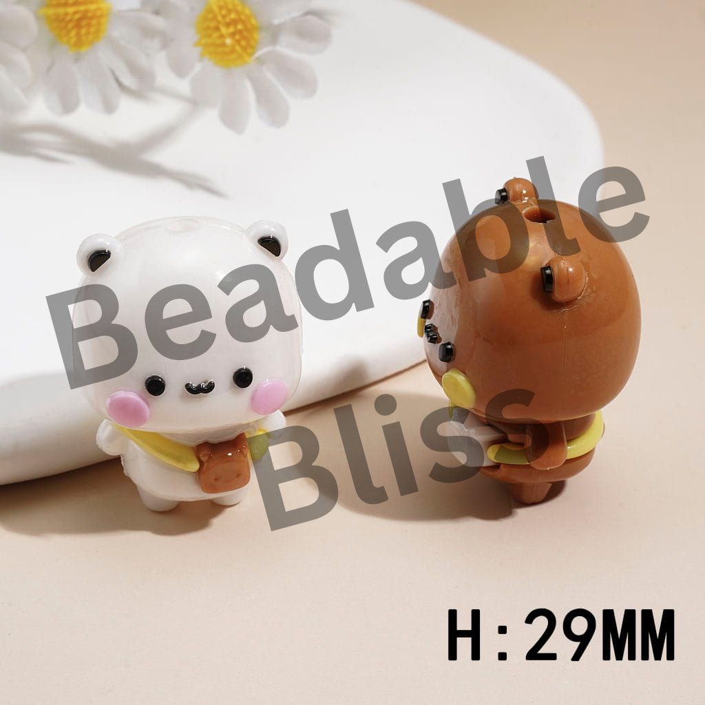 Soft PVC Rubber Beads Cartoon Bear Character w Crossbody Bag, Height 29MM Random Mix