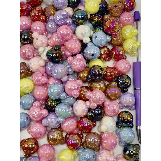 Cartoon Mouse Acrylic Beads with Letter M and Hollows, Random Mix, 18mm, TT