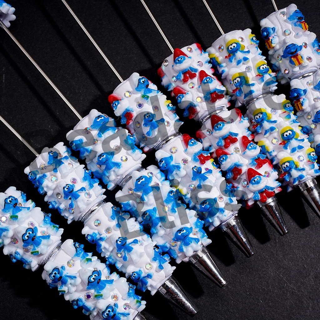 Beadable Clay Pens with Blue Elf Character Series & AB Rhinestones