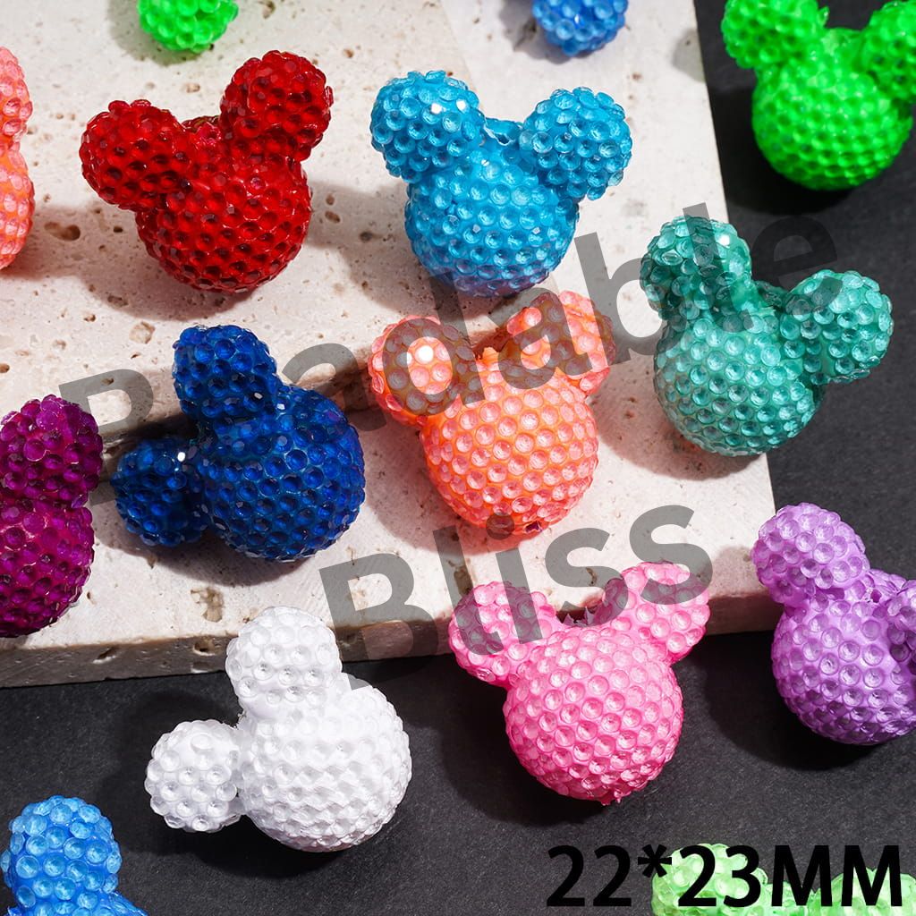 Clay Beads Mouse Head Design w Bling Rhinestones, Fluorescent Colors Around 22*23MM, Multi-Color (Please Read Description)