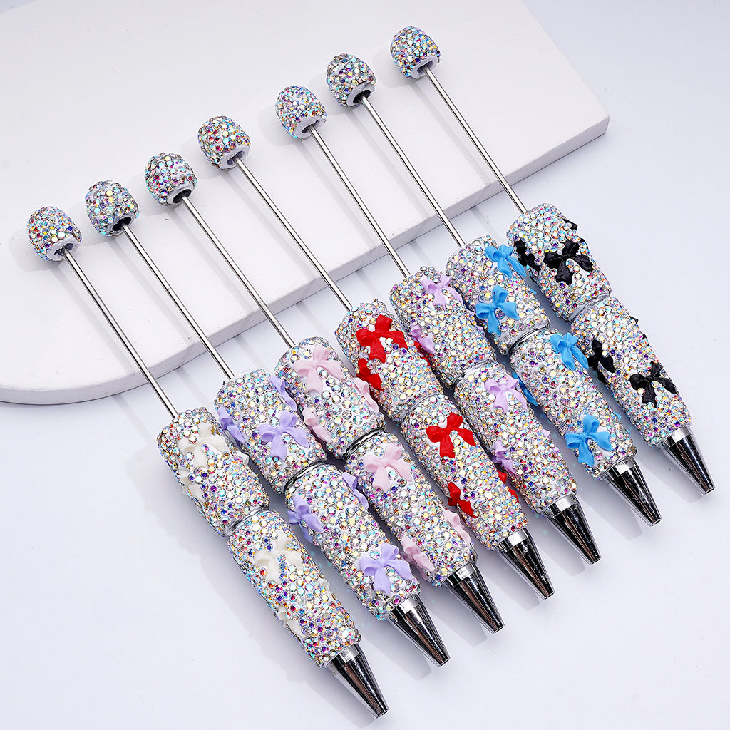 Beadable Clay Pens with Cute Bowknots AB Rhinestones Covered the Entire Pen