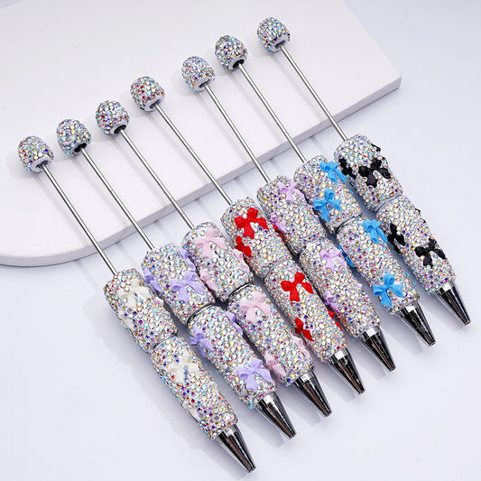 Beadable Clay Pens with Cute Bowknots AB Rhinestones Covered the Entire Pen