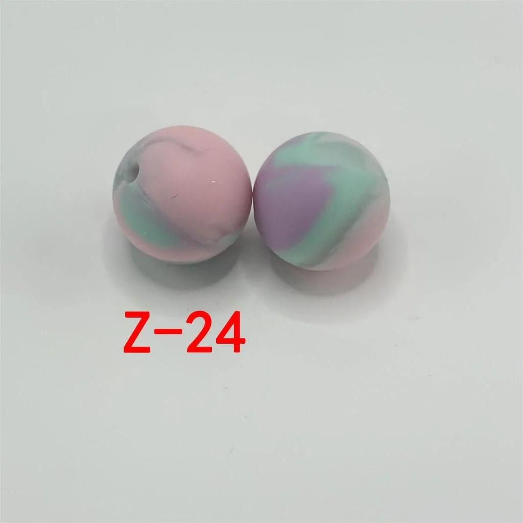 Multicolor Printed Silicone Beads with Swirls, Abstract Marble Pattern, 15mm
