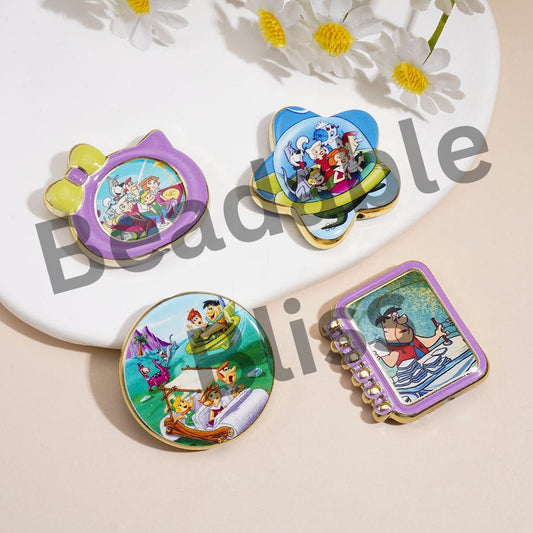 Acrylic Beads Pendant w Retro Cartoon Family Theme, Space Adventure Print, Random Mix