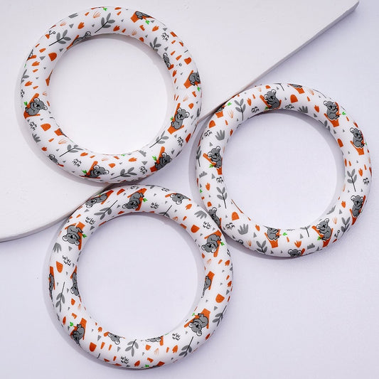 Cute Sleeping Koala Prints Silicone Ring Frame Bead Circle Round Soft Car Hanger Charm Loop 65mm