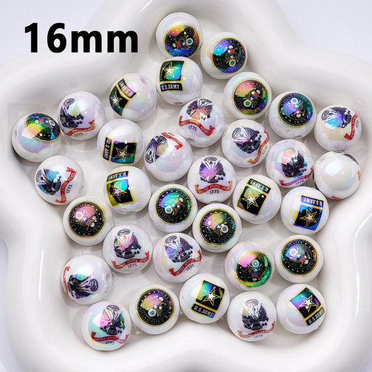 UV Coating USA America Arm Acrylic Beads, 16MM, Random Mix