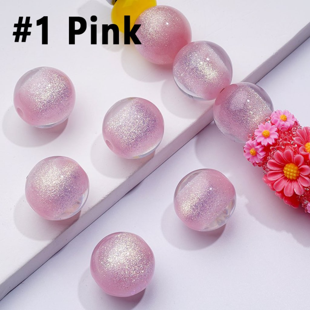 Luminous Bling Bling Shiny Glitter Half Sugar Core Round Acrylic Beads, 16MM