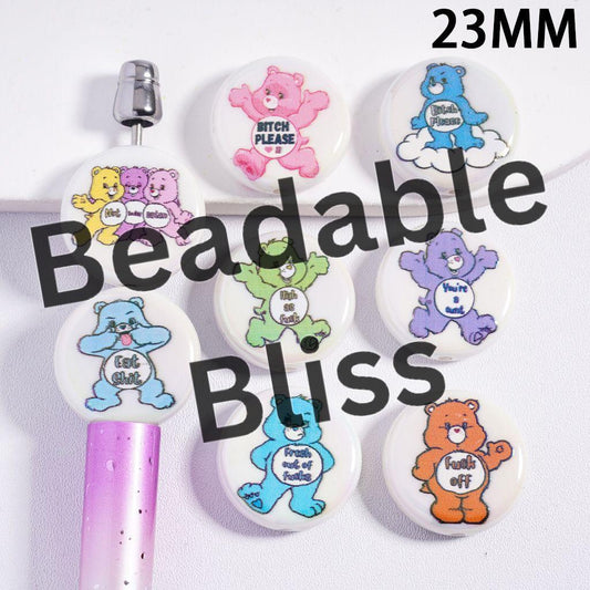 Acrylic Beads UV Coating with Rainbow Bears Series, 23MM, Flat Round Shape, Random Mix
