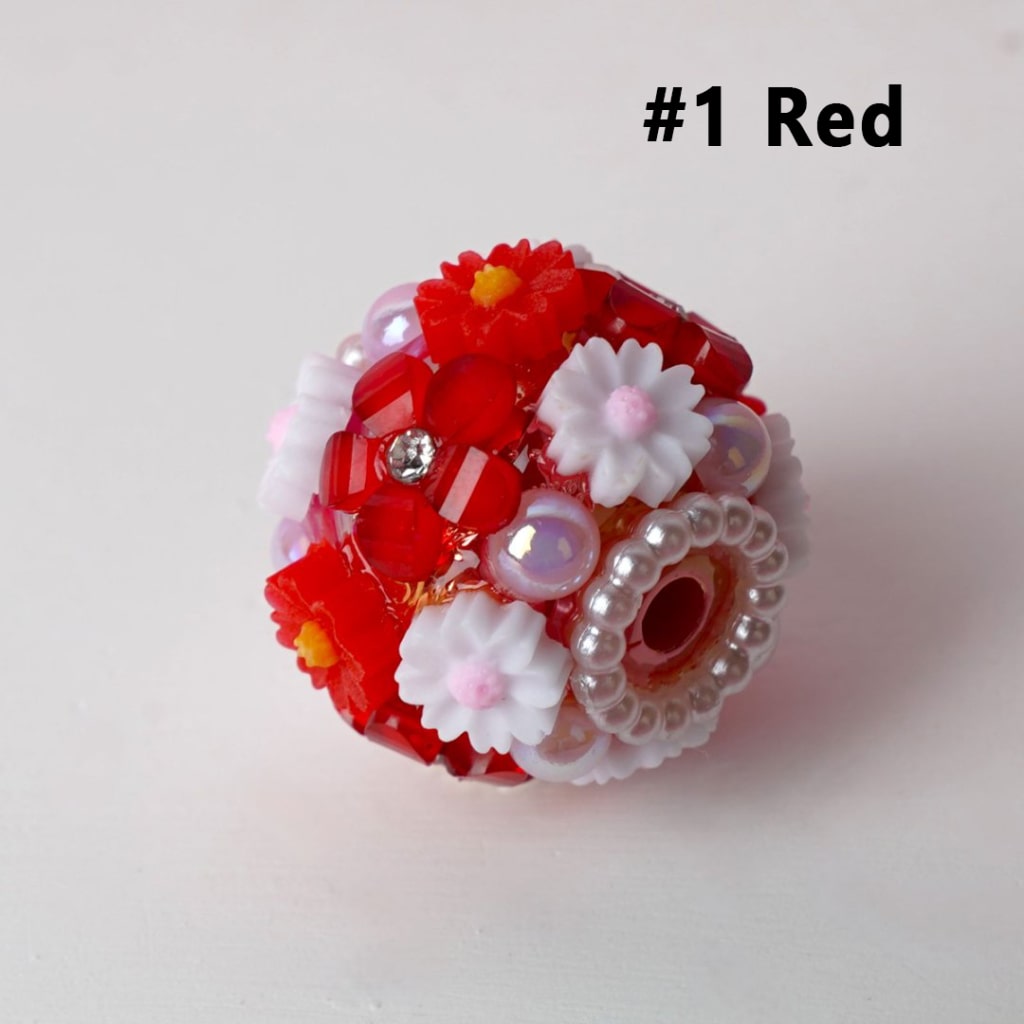 Mini Cute Flowers White Pearls Loop Clear Rhinestones Round Acrylic Beads, Around 20MM
