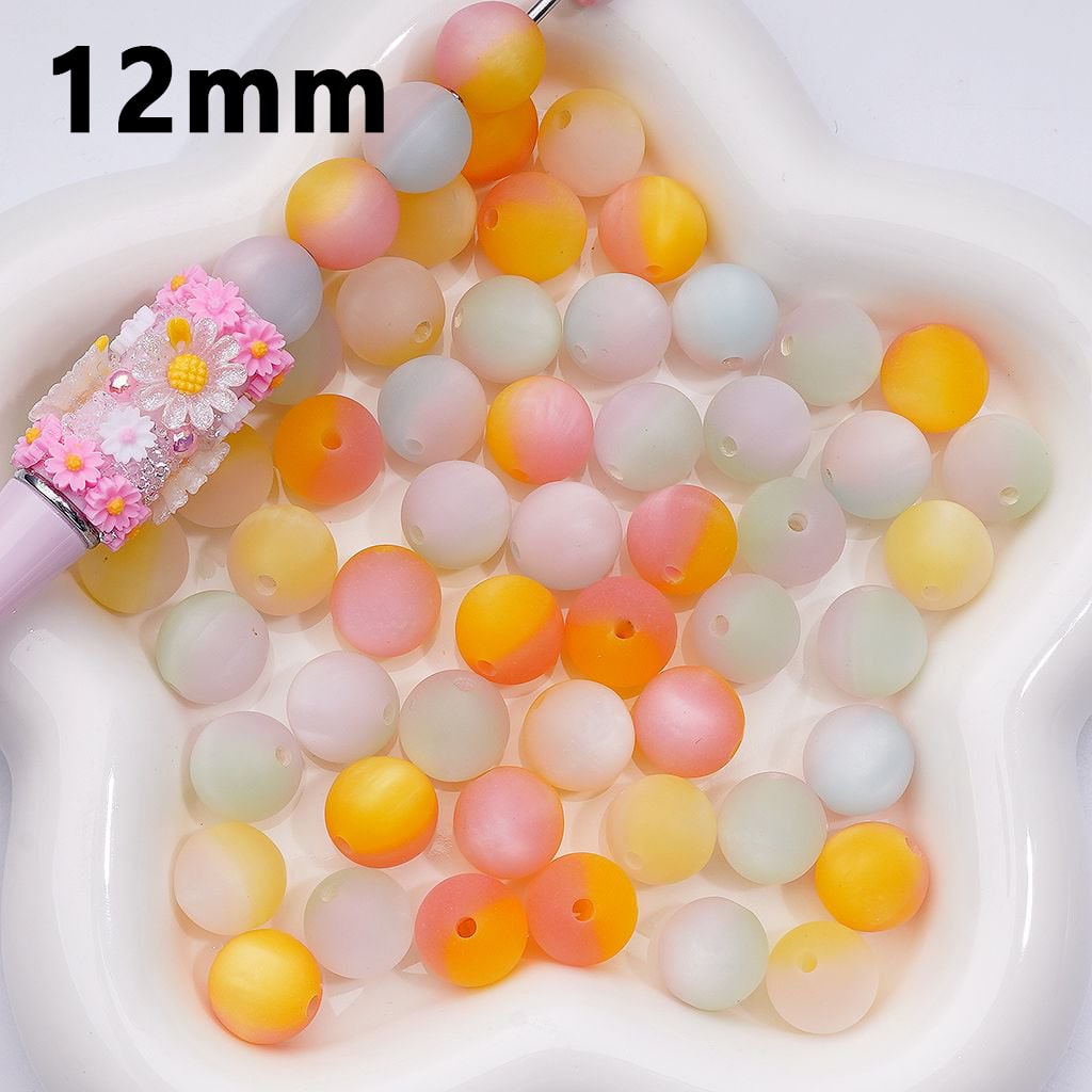 Cute Double Color Cat Eye Style Frosted Matte Round Acrylic Beads, 12MM