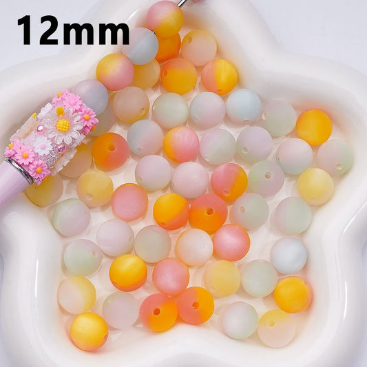 Cute Double Color Cat Eye Style Frosted Matte Round Acrylic Beads, 12MM
