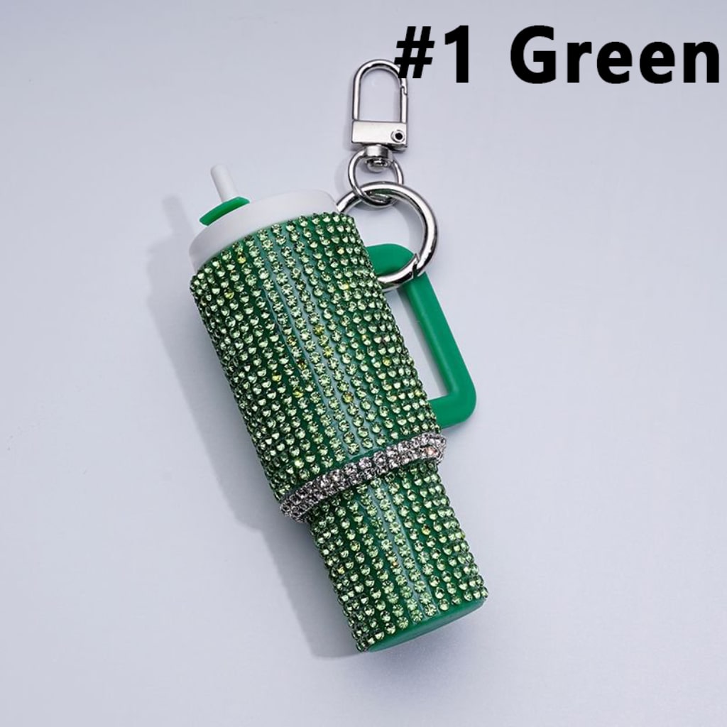 Bling Bling Colorful Rhinestones Mini Tumbler Chapstick Holder, Stanley Keychain Chapstick Holder, Size 10*5*3cm