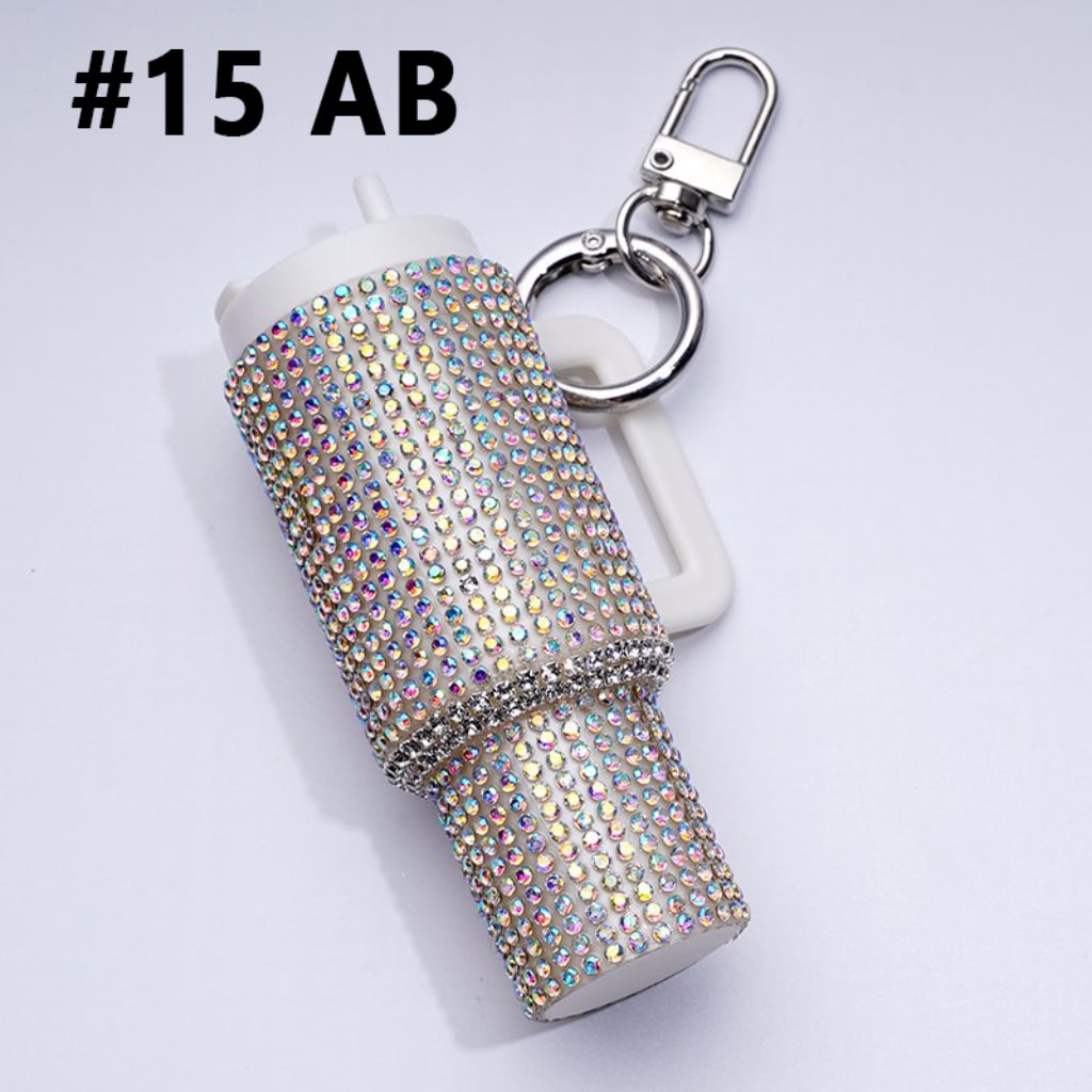 Bling Bling Colorful Rhinestones Mini Tumbler Chapstick Holder, Stanley Keychain Chapstick Holder, Size 10*5*3cm