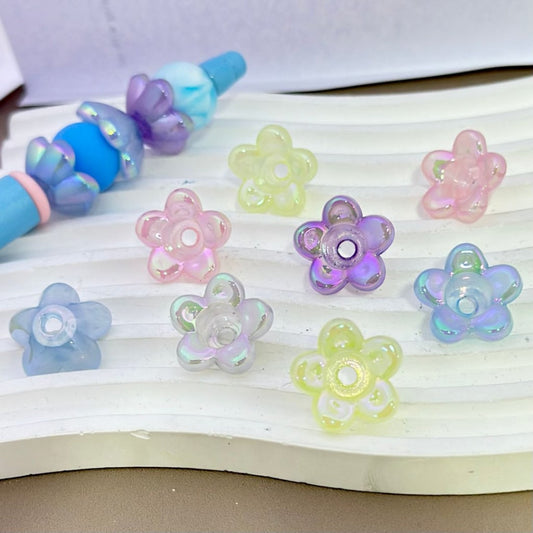 UV仕上げの光沢のあるカラフルな花のアクリルビーズ、約19MM、説明をお読みください。