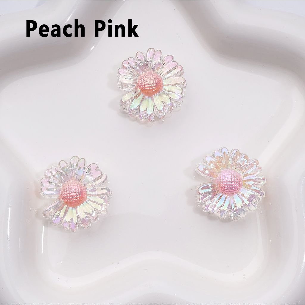 UV Coating Clear Colorful Flower Bellis Perennis Daisy Acrylic Beads, Around 24*10MM