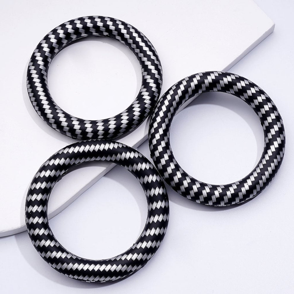 Black White Rectangle Checkers Prints Silicone Ring Frame Bead Circle ...