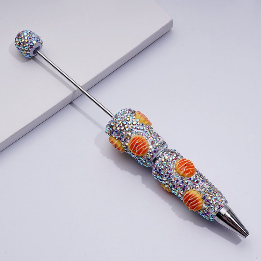 Beadable Clay Pens with Yummy Cheese Cake Bread Mini AB Rhinestones Covered the Entire Pen