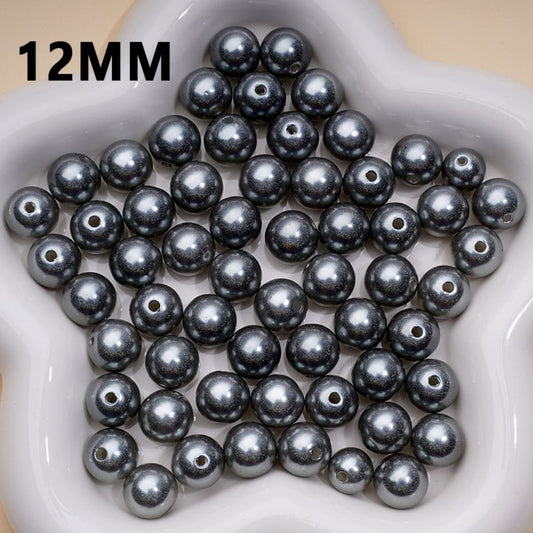 Shiny Glossy Glitter Black Gray Round Acrylic Beads, 12MM
