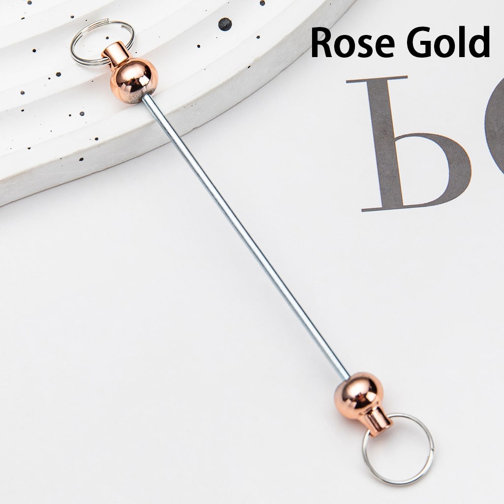 DIY Plastic Beadable Keychain Bars with Round Balls for Keychain Accessories in Metallic Colors, 10 CM