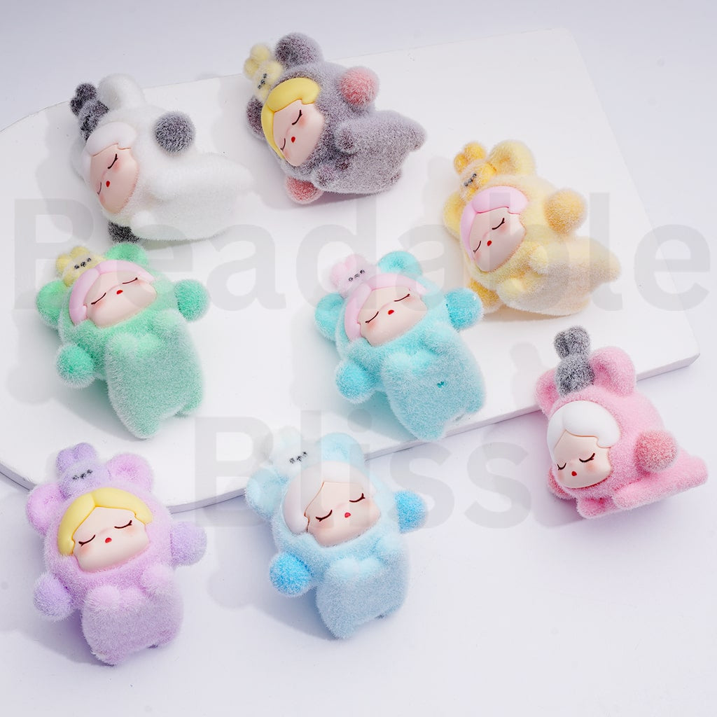 Cute Flocked Kik with Bear Costume Pendant Pen Topper Acrylic Beads Jewelry Accessories, 40*46MM