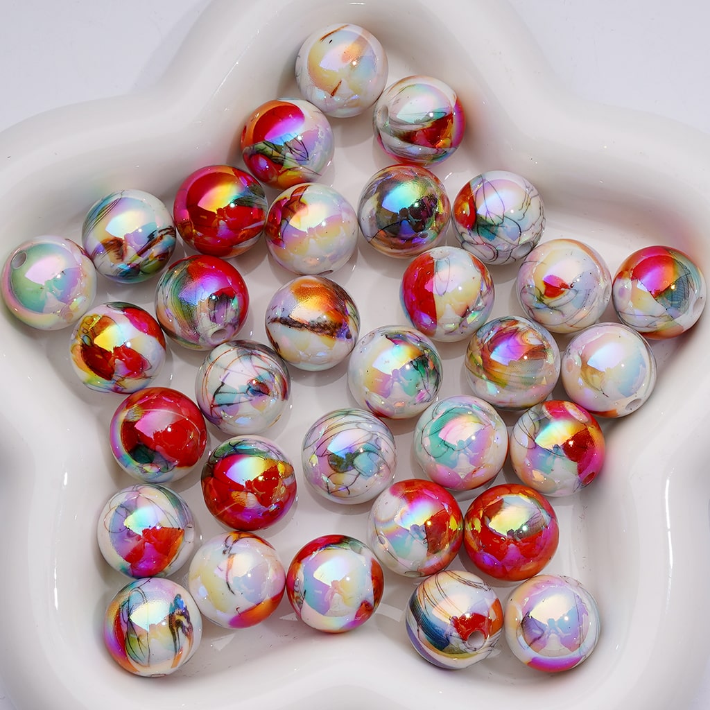 UV Coating Multi-Color Different Flowers Round Acrylic Beads, 16MM (Single Color is available for 200pcs(Whole bag))