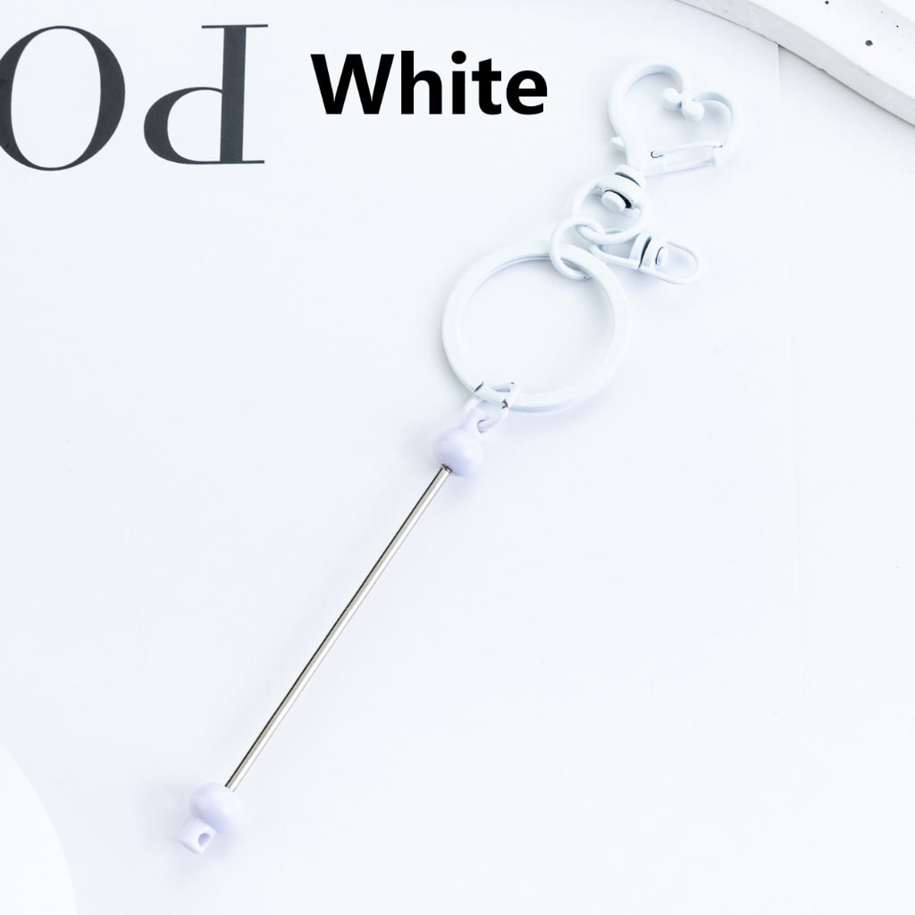 DIY Beadable Metal Keychain with Bar and Heart Shape Clasp in Solid Color, 154MM