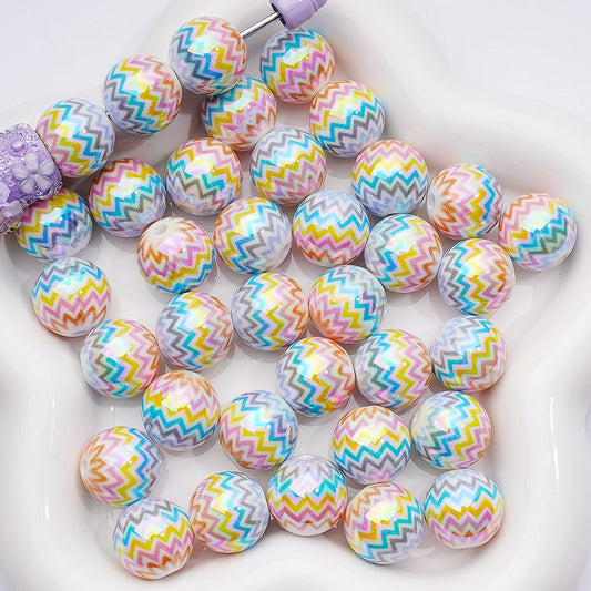 UV Coating Zig-Zag Wavy Stripes Round Acrylic Beads, 16MM
