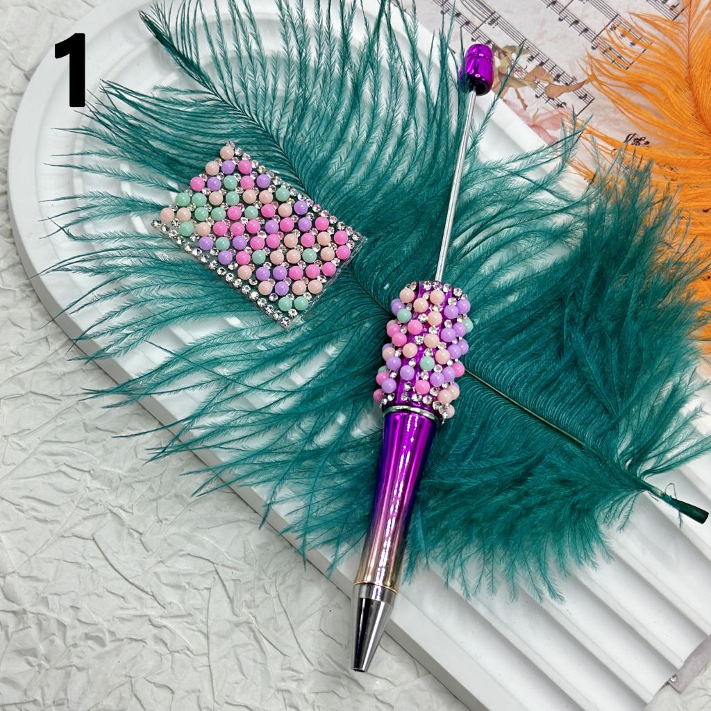 DIY Bling Bling Wraps Tapes with Small Colorful Pearls Clear Rhinestones Chain for Pen, Around 40*28MM, 78pcs in 1 Sheet, Please Read the Description