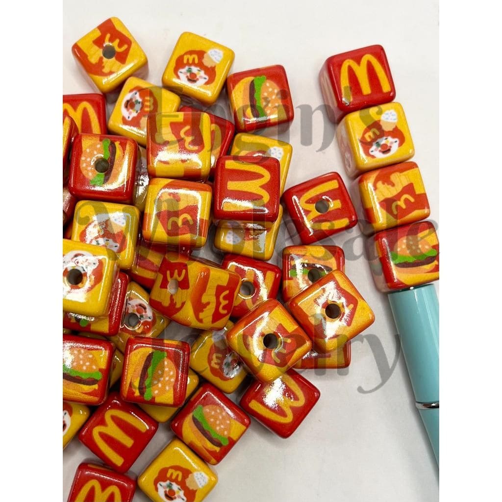 McDonald's M Square Cubes Acrylic Beads,Fries Hamburger Burger Ice Cream, 16mm, SB