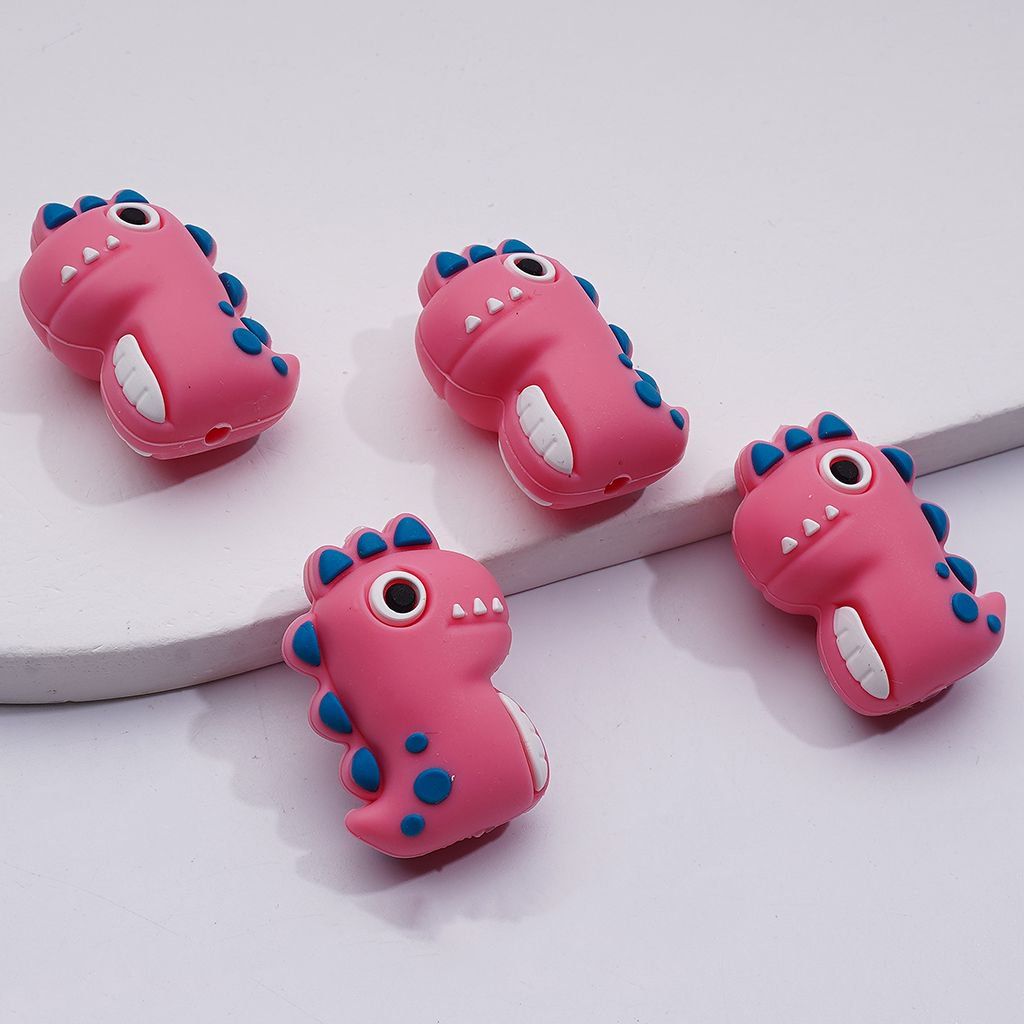 3D Little Cute Pink Dinosaur Silicone Focal Beads