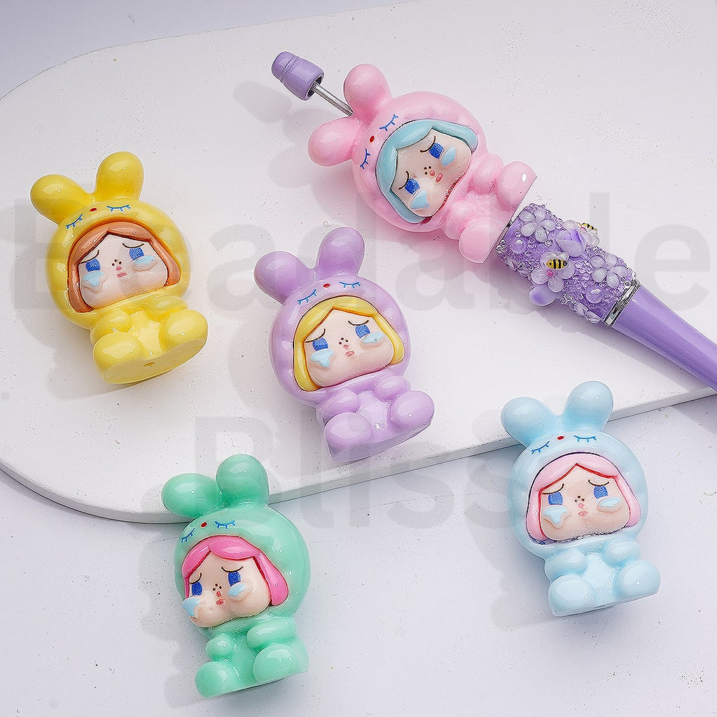 Cute Crybab Bunn Po Bea Po Mar Pendants Pen Topper Acrylic Beads, 47*31MM, Random Mix