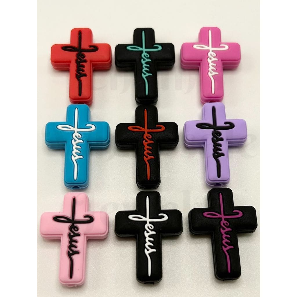 Cross with Jesus Text Silicone Focal Beads