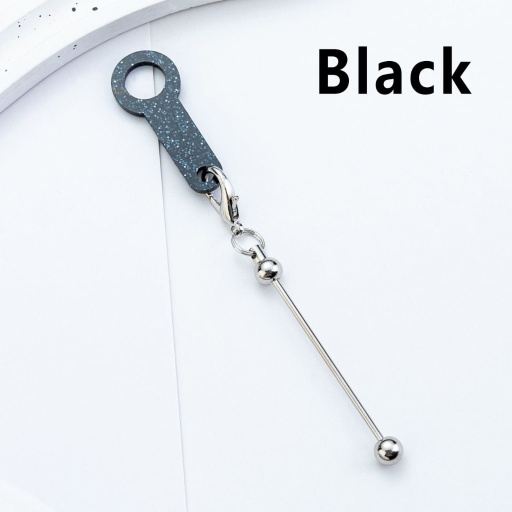 DIY Beadable Silver Metal Bar for Keychain with Carabiner Hook Plastic Long Ring Hoop on Cup's Straw, 120MM